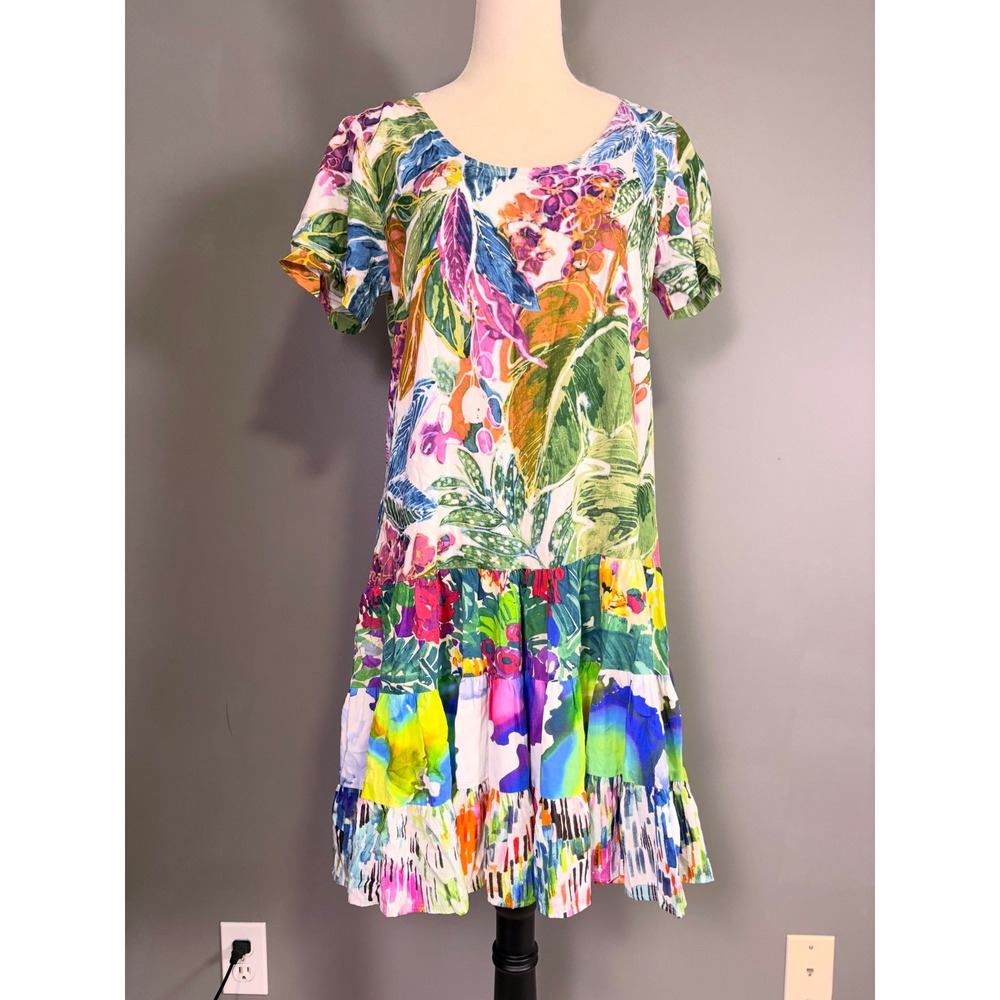 Vintage 90s Jams World Hattie Dress S Joy Garden Rayon Floral Tiered Tropical